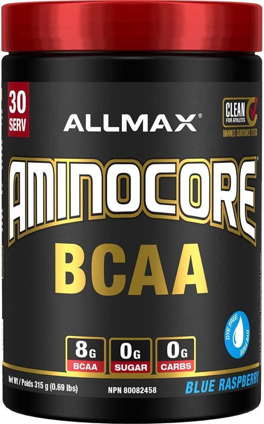 ALLMAX Nutrition - Aminocore BCAA - 8g BCAAs - 100% Pure Branch Chained Amino Acids - Gluten Free - Blue Raspberry -345 Gram - Which Mark