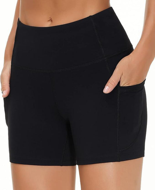 THE GYM PEOPLE High Waist Women’s Running Shorts with Side Pockets Tummy Control Workout Athletic Yoga Shorts - Which Mark