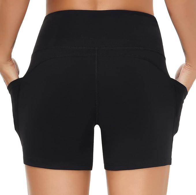 THE GYM PEOPLE High Waist Women’s Running Shorts with Side Pockets Tummy Control Workout Athletic Yoga Shorts - Which Mark