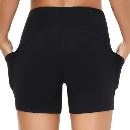 THE GYM PEOPLE High Waist Women’s Running Shorts with Side Pockets Tummy Control Workout Athletic Yoga Shorts - Which Mark