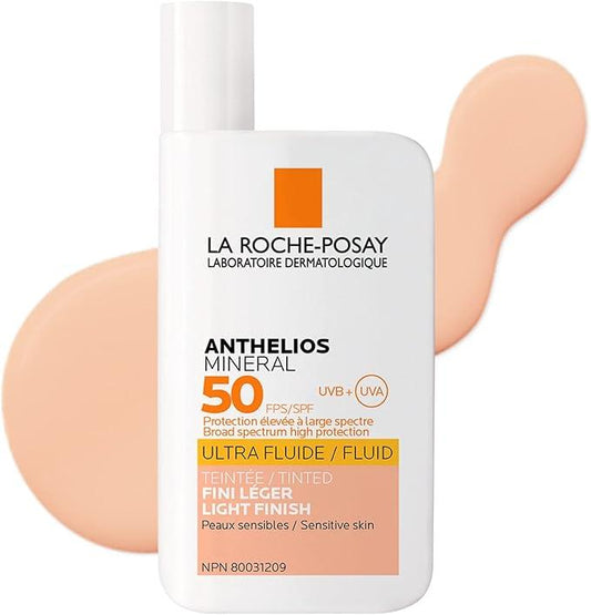 La Roche-Posay Face Sunscreen, Anthelios TINTED MINERAL Ultra-Fluid SPF 50 Lotion UVA-UVB Sun Protection, Titanium Dioxide, 100% Mineral Filter, Fragrance Free, Water Resistant. Travel Size, 50ML - Which Mark