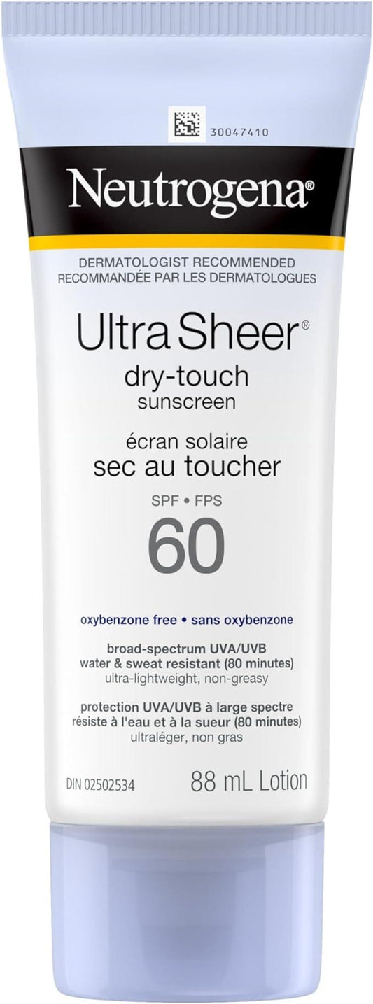 Neutrogena Ultra Sheer Dry-Touch Sunscreen Lotion, Broad Spectrum SPF 60 UVA/UVB Protection, Oxybenzone-Free, Light, Water Resistant, Non-Comedogenic & Non-Greasy, 88 mL - Which Mark