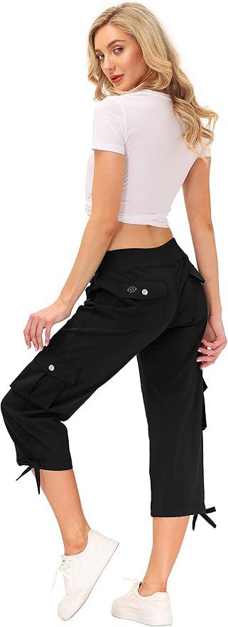 MoFiz Women's Cargo Hiking Capri Pants Lightweight Quick Dry Running Athletic Casual Outdoor Button Pockets - Which Mark