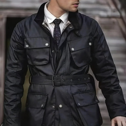 Oil Wax Jacket Trench Retro Biker's Waterproof Coat For Men - Which Mark