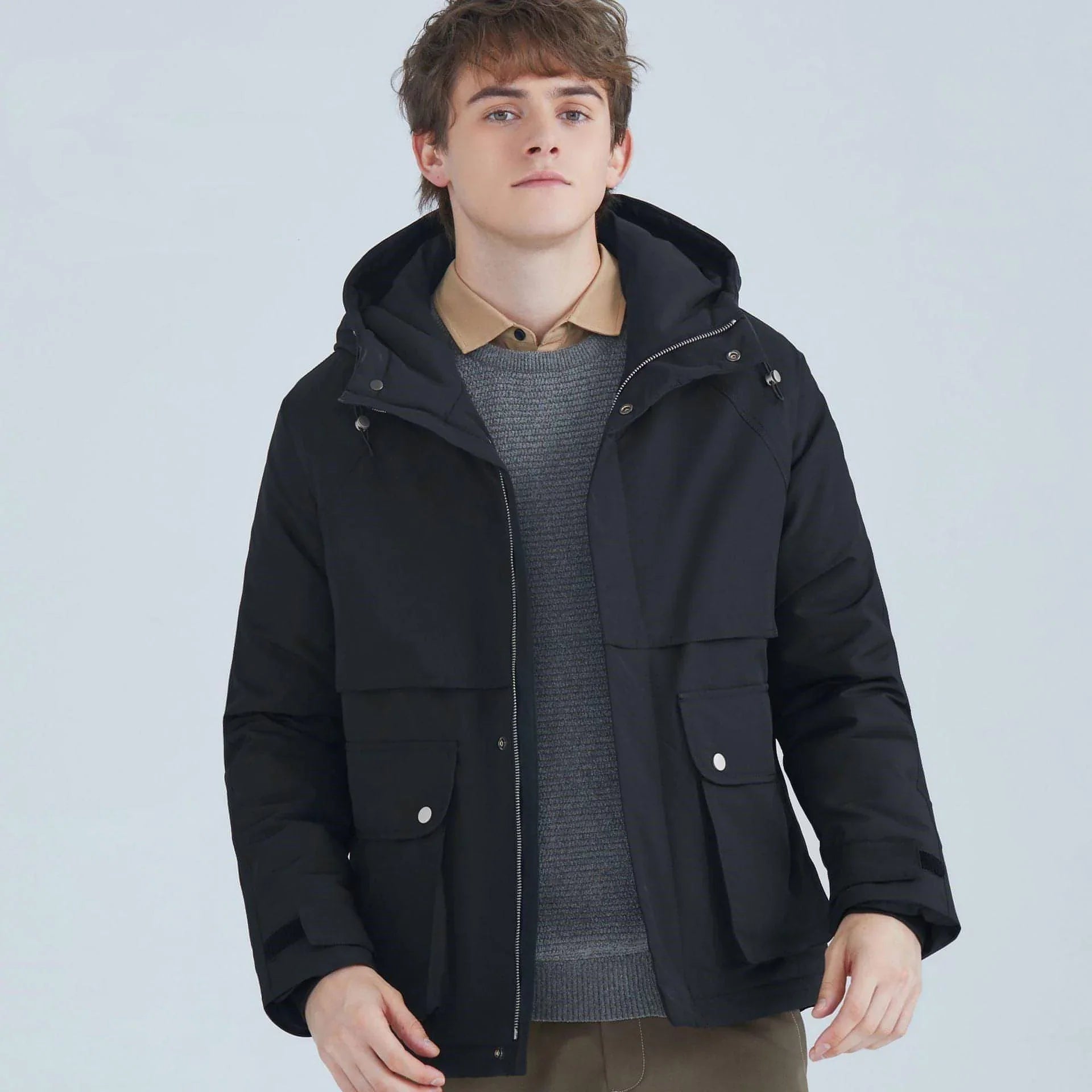 All-match Short White Duck Down Hooded Jacket Men - Which Mark