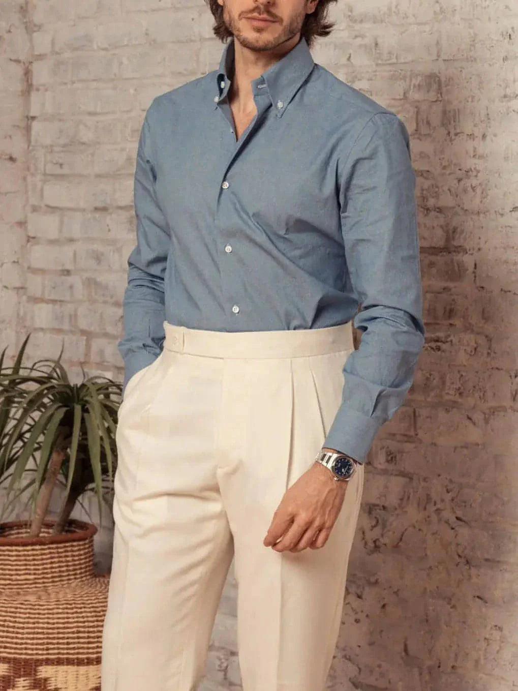 Men's Solid Color Button Pants - Which Mark