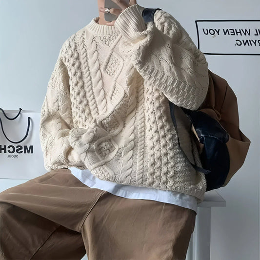 Japanese Stitching Contrast Color Cable-knit Sweater Men - Which Mark