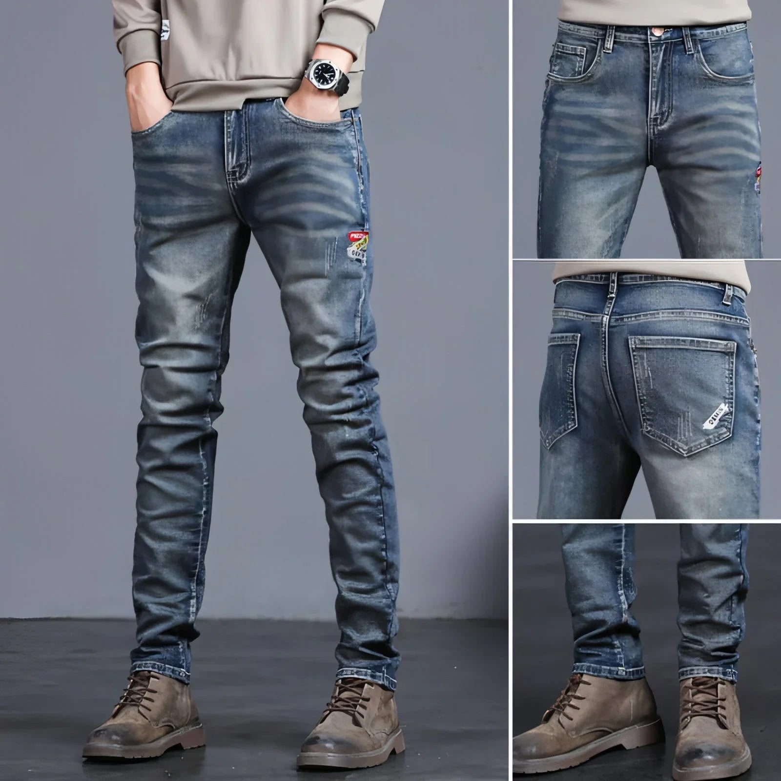 Youth Retro Embroidered Denim Pants Men Jeans - Which Mark