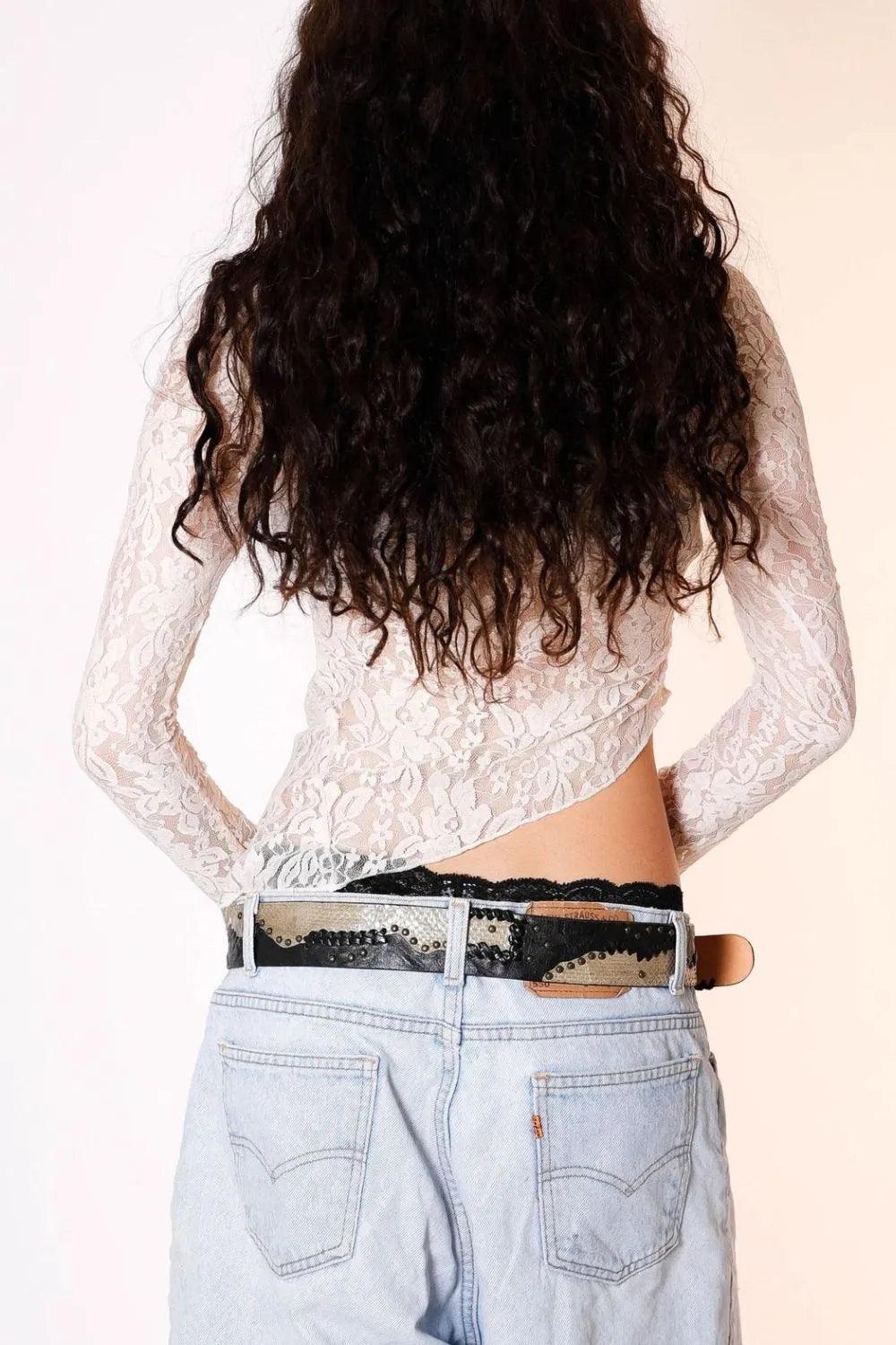 Lace Long Sleeve Sheer Crop Top - Which Mark