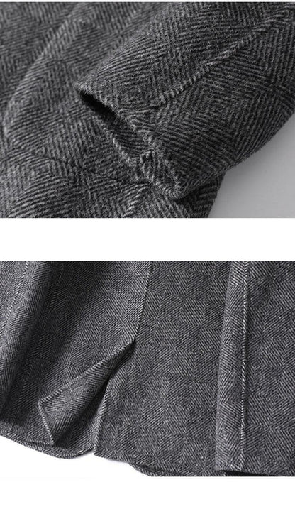Cashmere Wool Trench Coat Winter Plaid Long Casual Coat Jacke Men - Which Mark