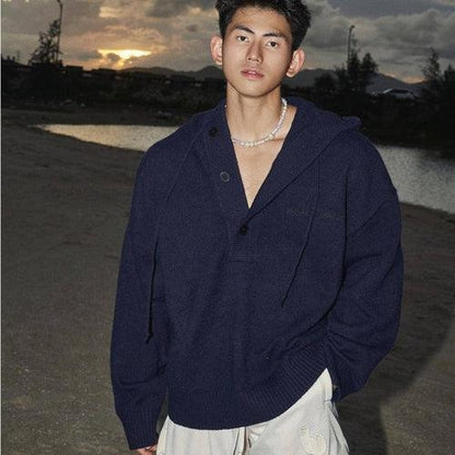 American Simple Embroidery Knitting Hooded Sweater Men - Which Mark