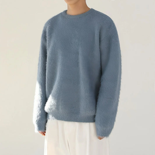 Mohair Solid Color Men's Sweater Winter Thick Round Neck - Which Mark