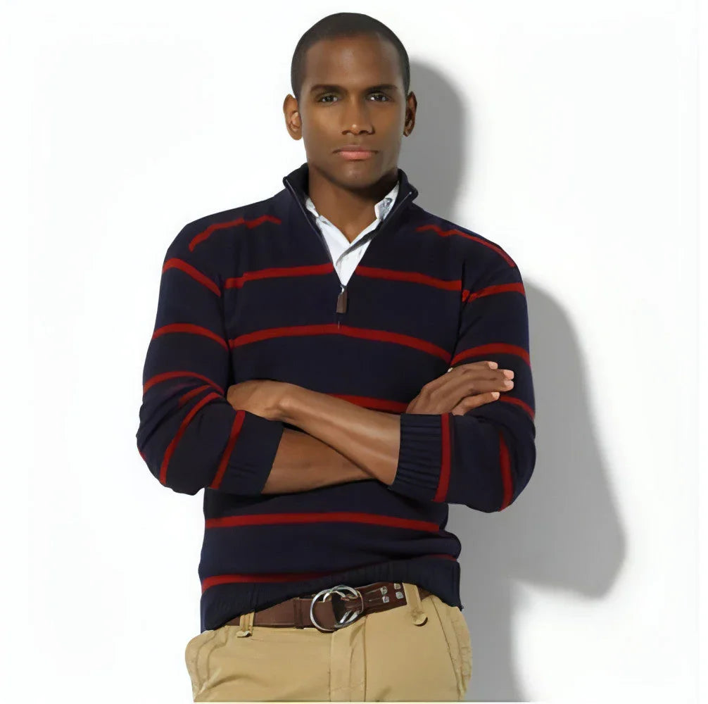 Slim Long-sleeved Casual Knit Sweater Men With Striped Wool - Which Mark