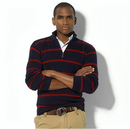 Slim Long-sleeved Casual Knit Sweater Men With Striped Wool - Which Mark