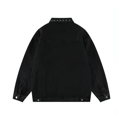 Heavy Beaded Black Denim Jacket For Men And Women - Which Mark
