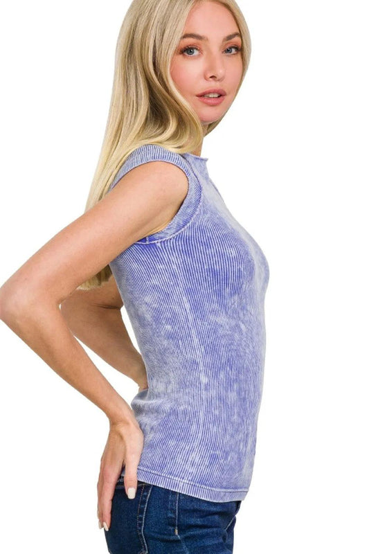 Zenana Stone Washed Ribbed Seamless Top - Which Mark