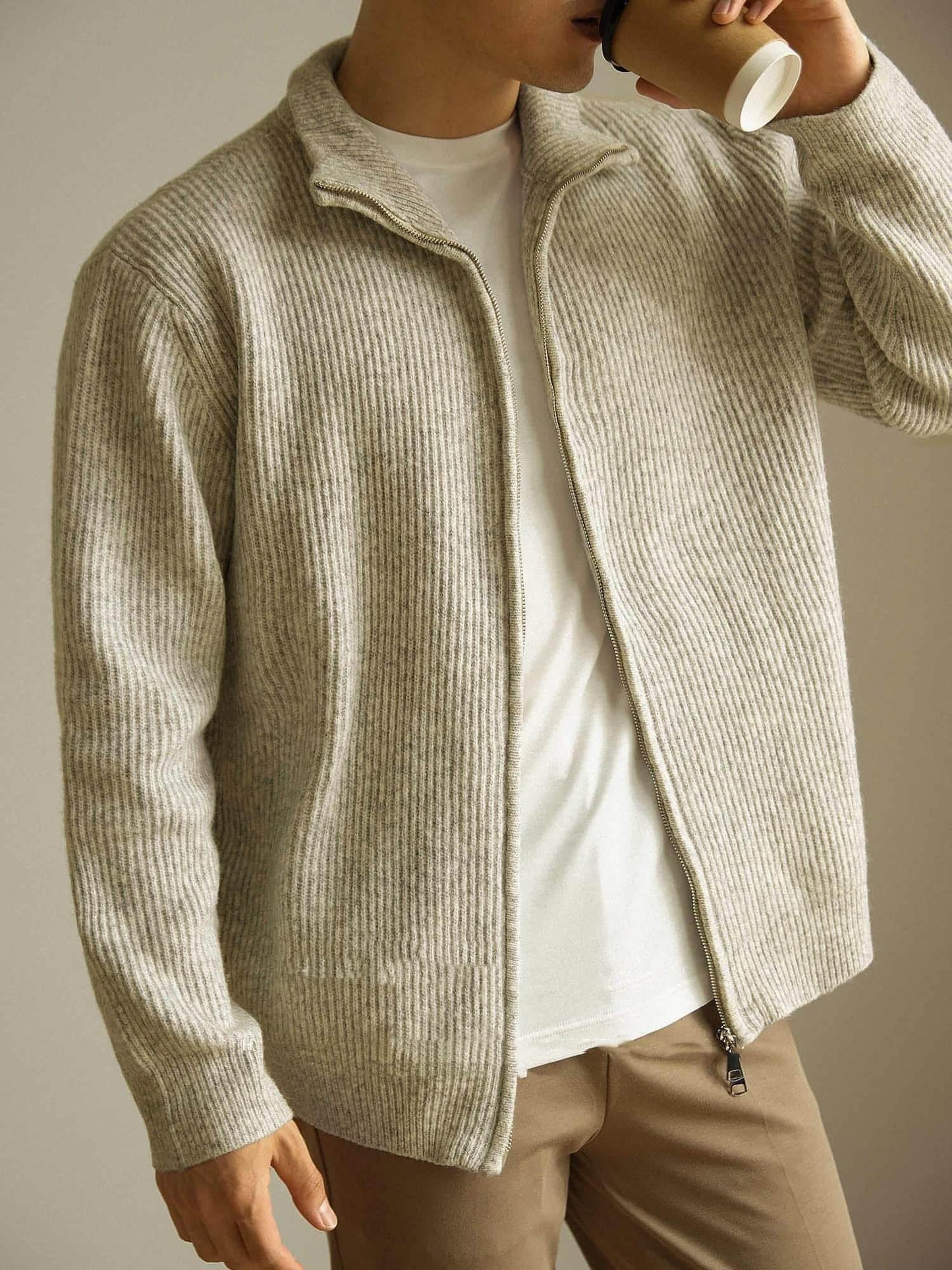 Knitted Zipper Jacket Loose Casual Turtleneck Men's Sweater - Which Mark