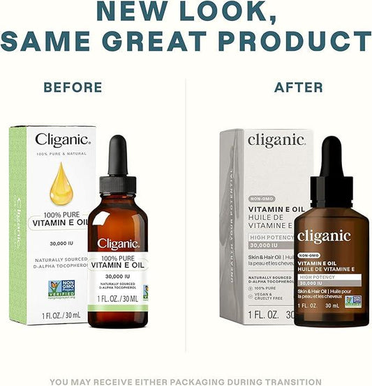 Cliganic 100% Pure Vitamin E Oil for Skin, Hair & Face - 30,000 IU, Non-GMO Verified | Natural D-Alpha Tocopherol - Which Mark