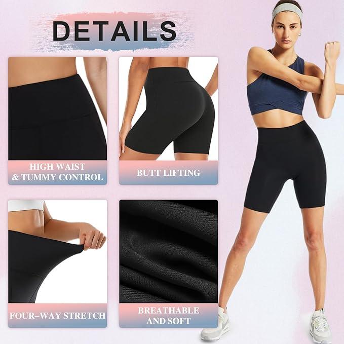 DHSO 3 Pack Biker Shorts for Women-5" High Waist Soft Summer Womens Shorts Spandex Workout Shorts for Running Athletics - Which Mark