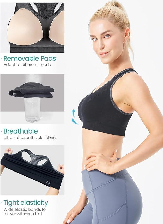 FITTIN Racerback Sports Bras for Women - Padded Seamless Bras for Yoga Gym Workout Fitness White - Which Mark
