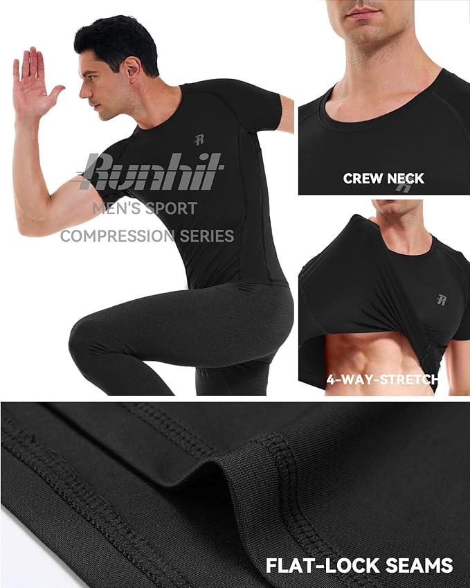 Runhit Long Sleeve Compression Shirts for Men Short Sleeve Quick Dry Athletic Workout T-Shirts Base Layer Tee Shirt - Which Mark