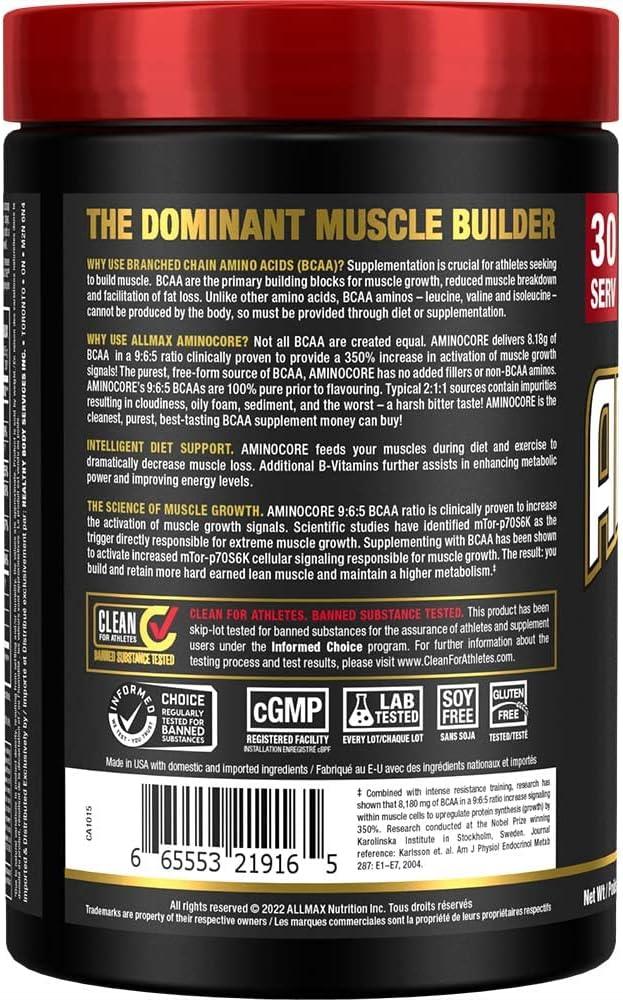 ALLMAX Nutrition - Aminocore BCAA - 8g BCAAs - 100% Pure Branch Chained Amino Acids - Gluten Free - Blue Raspberry -345 Gram - Which Mark