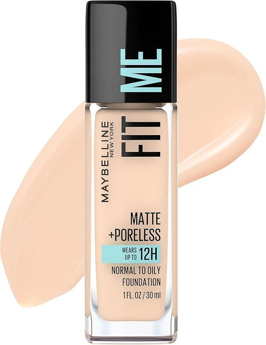 Maybelline New York Fit Me Matte + Poreless Foundation Makeup, Ultra-Lightweight Formula Controls Shine, for Normal to Oily Skin, Natural Ivory, 112, 30 ml - Which Mark