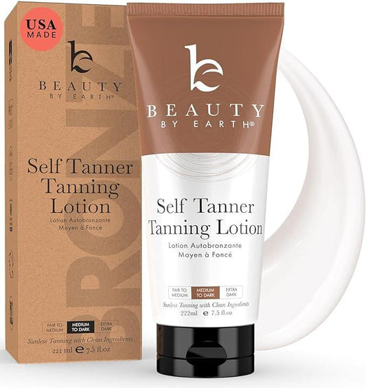 Self Tanner Tanning Lotion - USA Made with Natural & Organic Ingredients, Sunless Tanning Lotion for Body, Perfect Self Tan for Women & Men for a Natural Looking Glow, Medium to Dark - Which Mark