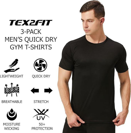 TEX2FIT Multi Pack Men's T Shirts Short Sleeve Quick Dry Workout Gym Shirts for Men - Which Mark