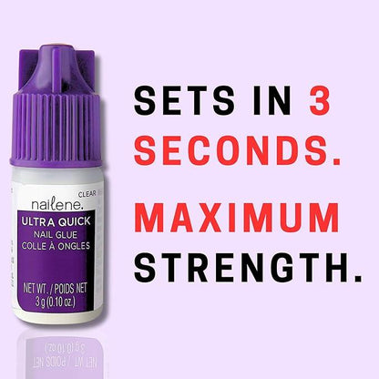 Nailene Ultra Quick Nail Glue, 0.10 oz – Durable, Easy to Apply False Nail Glue – Repairs Natural Nails – Quick-Drying Nail Adhesive Lasts Up to 7 Days – Nail Care Essential - Which Mark