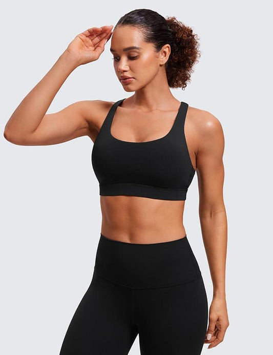 CRZ YOGA Women's Strappy Sports Bras Fitness Workout Padded Yoga Top Criss Cross Back Cami - Which Mark