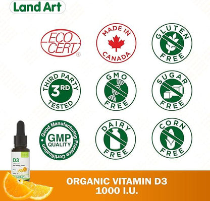 Certified Organic Vitamin D3 Drops - 490 servings - 1000 IU per drop - Immune System Support - Non-GMO - Gluten-Free - Made in Canada - 13.5 ml (Pack of 1) - Which Mark