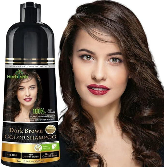 Herbishh Color Shampoo for Gray Hair – Colors in Minutes – Lasts Up To 2-3 Weeks – 500 mL - Hair Dye Shampoo Conditioner 3-In-1 Color – | Herbishh (Dark Brown) - Which Mark