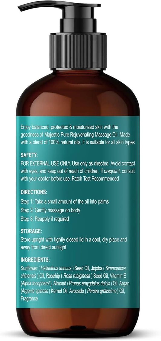 Majestic Pure Vitamin E 70k Blend Massage Oil with Sweet Almond, Jojoba, Argan, Avocado | Invigorating, Refreshing, and Relaxing | For All Skin Types - Men and Women | 8 Fl Oz - Which Mark