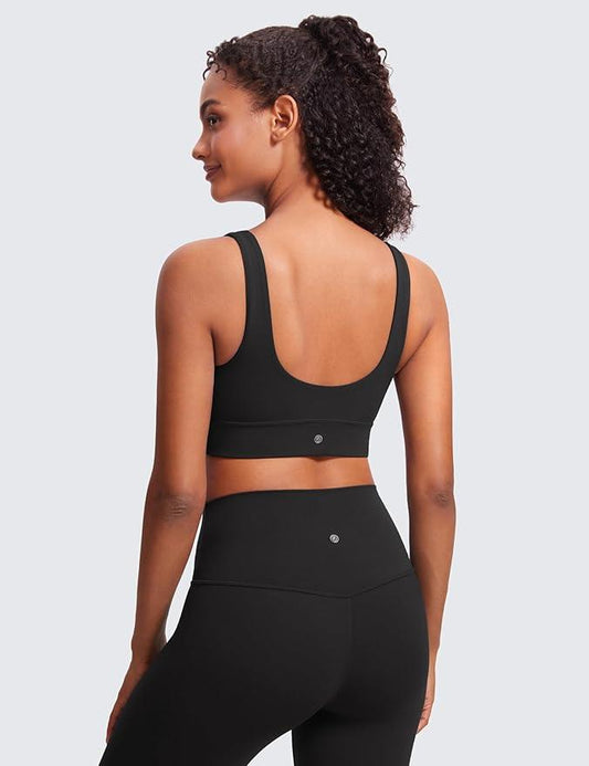 CRZ YOGA Butterluxe Womens U Back Sports Bra - Scoop Neck Padded Low Impact Yoga Clothes Workout Crop Top with Built in Pads - Which Mark