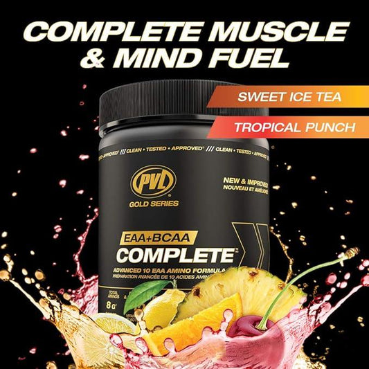 PVL EAA BCAA COMPLETE | Pre, Intra or Post Workout – EAA/BCAA with L-Arginine, Amino Acid Supplement – Keto Friendly – 369 g (30 servings) – Tropical Punch - Which Mark