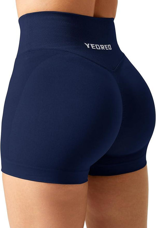 YEOREO Scrunch Butt Workout Shorts Women 3.5" Seamless V Cross Waist Sport Gym Amplify Impact Shorts - Which Mark