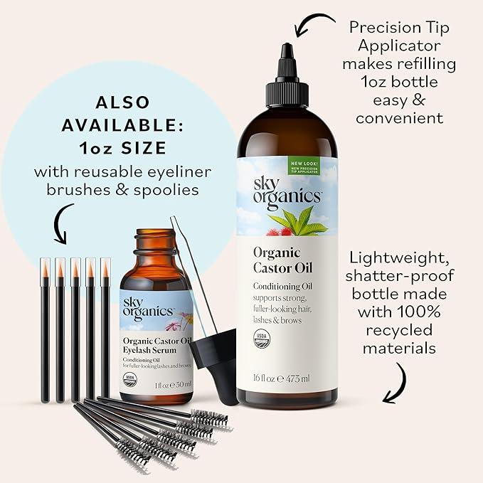 Sky Organics Organic Castor Oil for Hair, Lashes & Brows 100% Pure & Cold-Pressed USDA Certified Organic to Strengthen, Moisturize & Condition, 16 fl. Oz - Which Mark