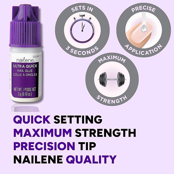 Nailene Ultra Quick Nail Glue, 0.10 oz – Durable, Easy to Apply False Nail Glue – Repairs Natural Nails – Quick-Drying Nail Adhesive Lasts Up to 7 Days – Nail Care Essential - Which Mark
