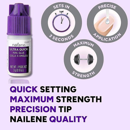 Nailene Ultra Quick Nail Glue, 0.10 oz – Durable, Easy to Apply False Nail Glue – Repairs Natural Nails – Quick-Drying Nail Adhesive Lasts Up to 7 Days – Nail Care Essential - Which Mark