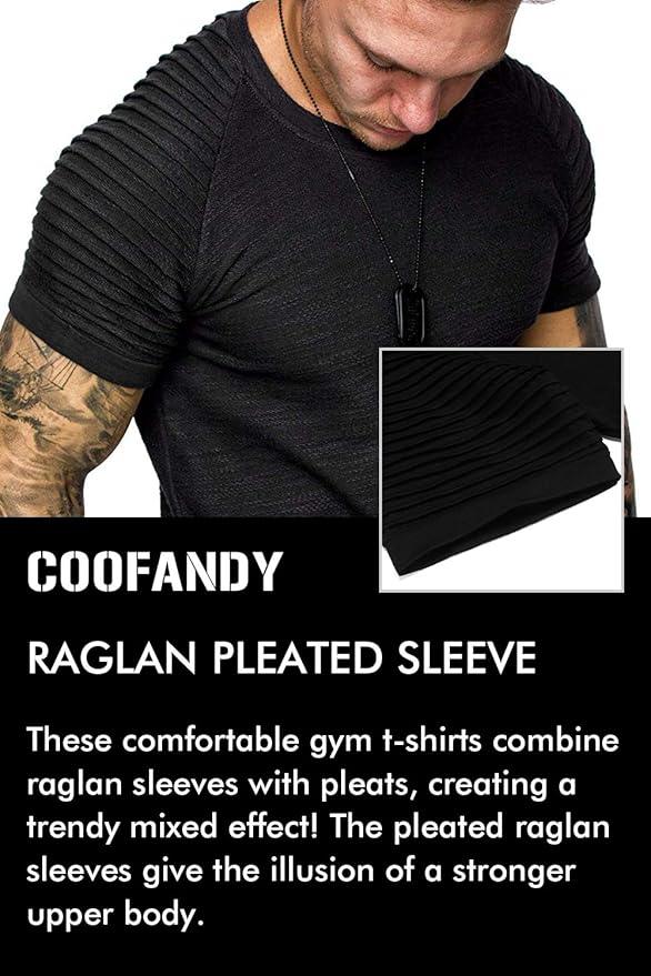 COOFANDY Men's Muscle T-Shirt Pleated Raglan Sleeve Bodybuilding Gym Tee Short Sleeve Fashion Workout Shirts Hipster Shirt - Which Mark