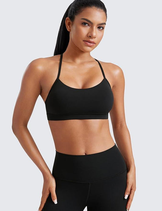 CRZ YOGA Butterluxe Womens Y Back Sports Bra - Padded Racerback Low Impact Spaghetti Thin Strap Workout Yoga Top - Which Mark