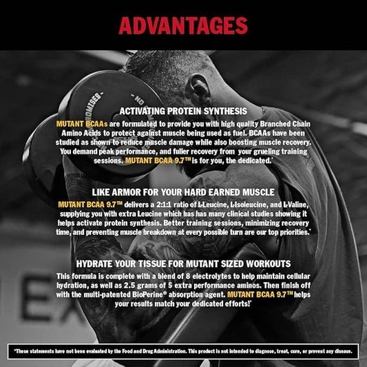 Mutant BCAA 9.7 – Supplement BCAA Powder with Micronized Amino Acid and Electrolyte Support (1044 g, Blue Raspberry) - Which Mark