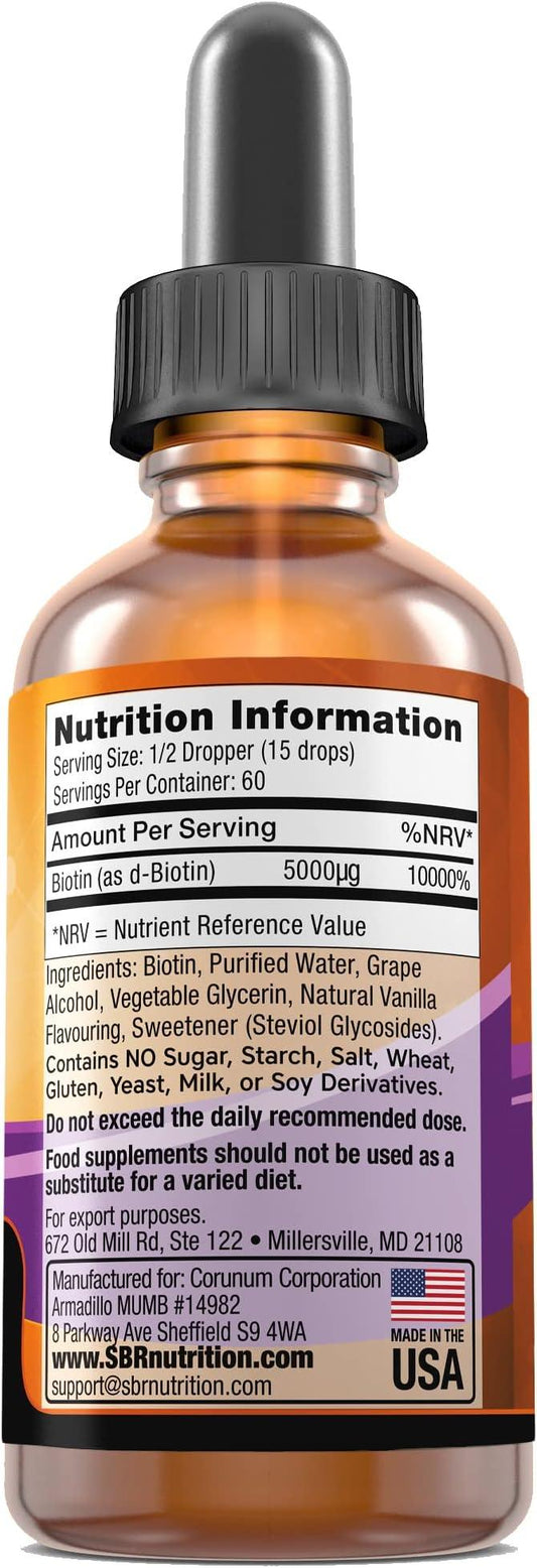 MAX ABSORPTION, Biotin Liquid Drops, 5000mcg of Biotin Per Serving, 60 servings, No Artificial Preservatives, Vegan Friendly, Supports Healthy Hair, Strengthens Nails and Improves Skin Health - Which Mark