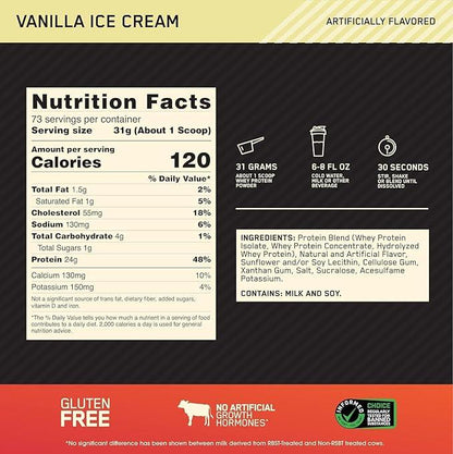 OPTIMUM NUTRITION Gold Standard 100% Whey Protein Powder From Whey Isolates, Vanilla Ice Cream 2270 gram - Which Mark