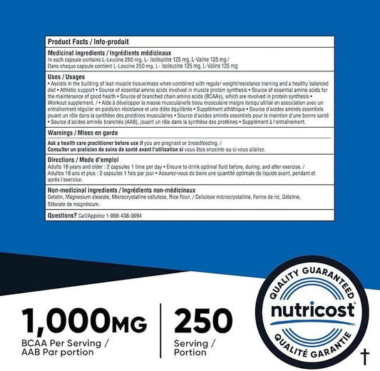 Nutricost BCAA Supplement (1000mg) 500 Capsules - 2:1:1 Branched Chain Amino Acids - Gluten-Free, Non-GMO - Which Mark
