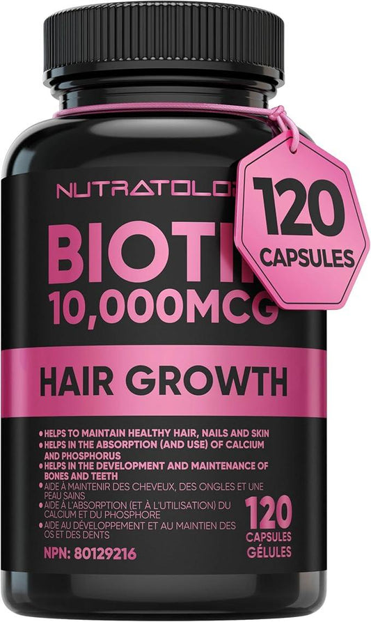 Nutratology Biotin 10000MCG Hair Vitamins For Hair Growth Women - Promotes Healthy Skin & Nail Growth - Supports Muscle Function - Biotin Supplement - Hair Growth Products for Women - 120 capsules - Which Mark
