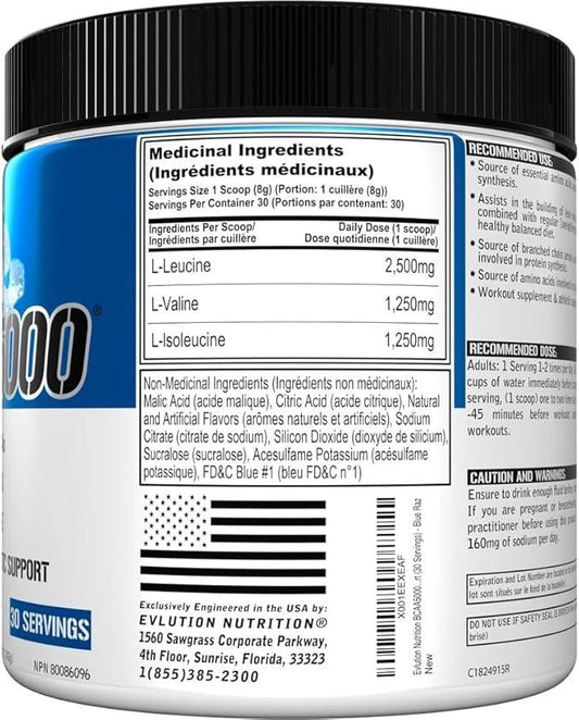 Evlution Nutrition BCAA5000 Powder - EVL BCAA Powder to Support Muscle Protein Synthesis & Building Lean Muscle - 5G BCAAs for Workout and Athletic Support - 30 Servings - Blue Raz - Which Mark