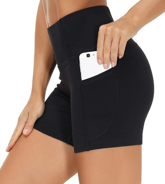 THE GYM PEOPLE High Waist Women’s Running Shorts with Side Pockets Tummy Control Workout Athletic Yoga Shorts - Which Mark
