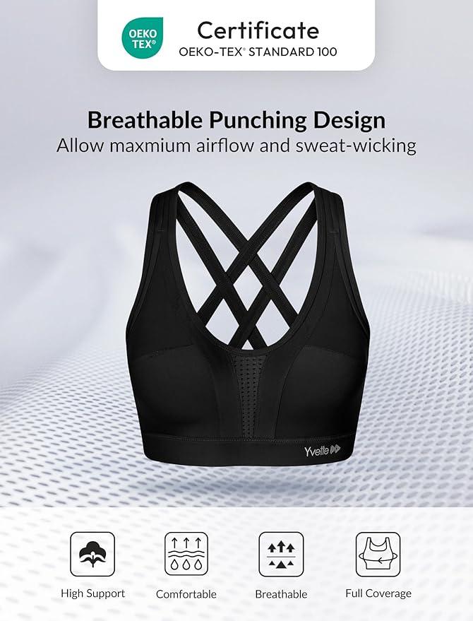 Yvette Women's High Impact Sports Bras Full Support Criss Cross Back Sexy Running Bra for Plus Size - Which Mark